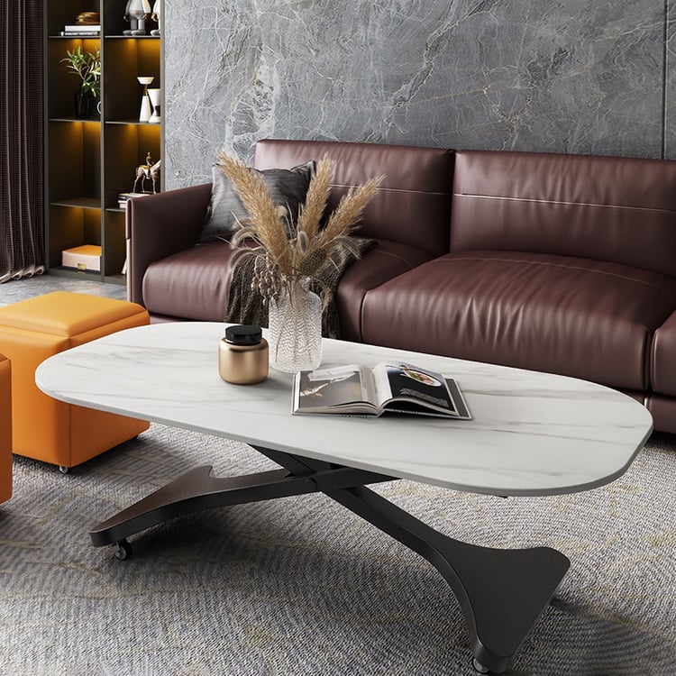 1400mm Modern Adjustable Height Coffee table in White Rectangle