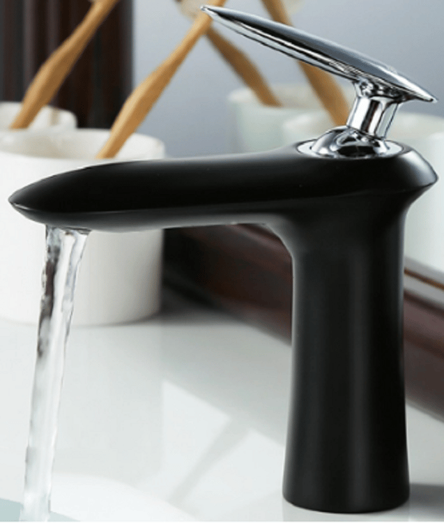 Modern Single Hole Single Handle Brass Bathroom Sink Faucet in Black ...