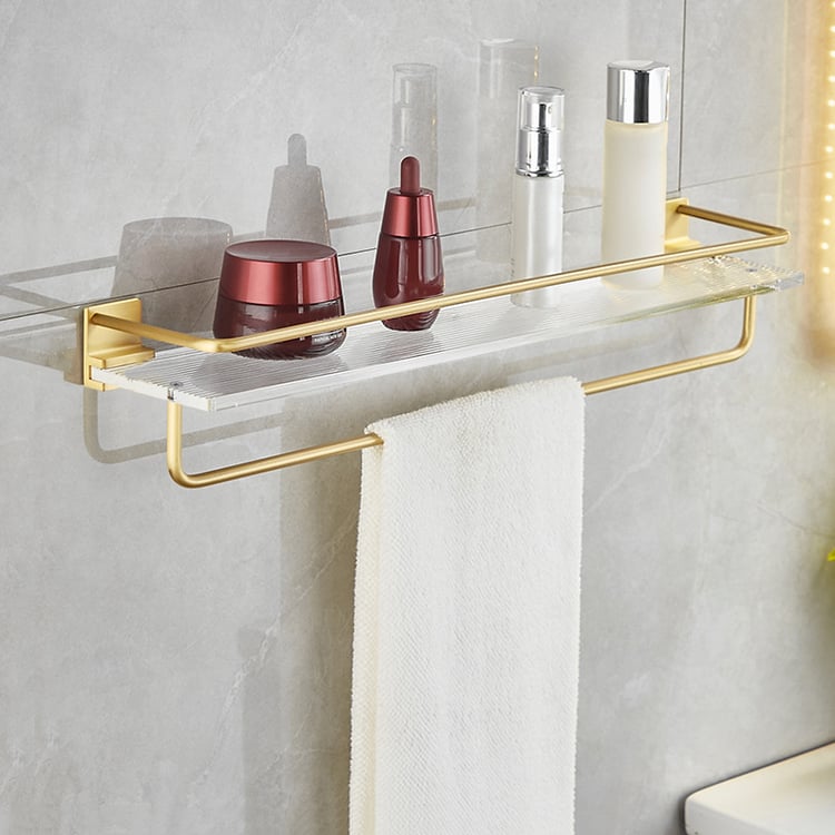 16" Wall Mounted Acrylic Bathroom Shelf with Towel Rack in Gold | Homary