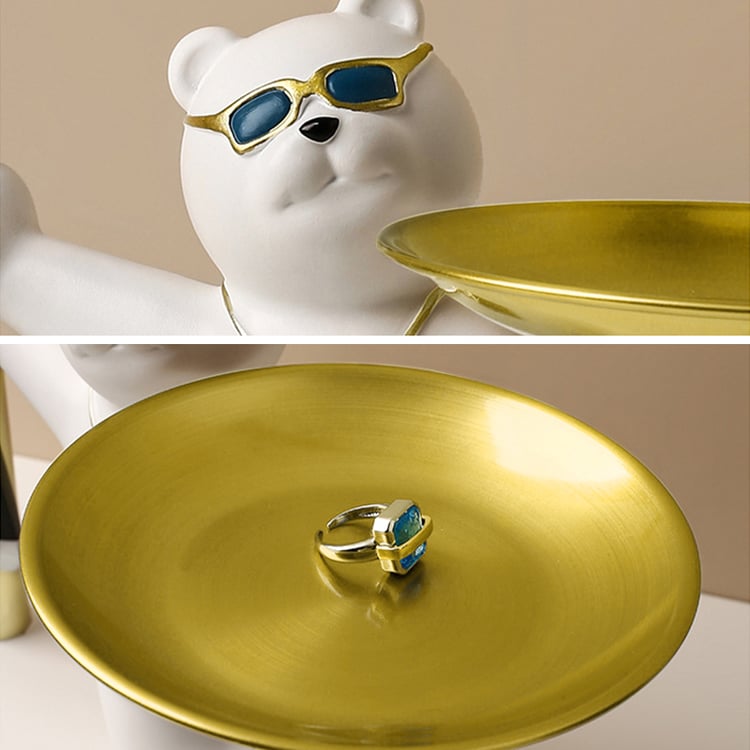 小物 300 Modern White & Gold Resin Bear Decorative Storage Tray