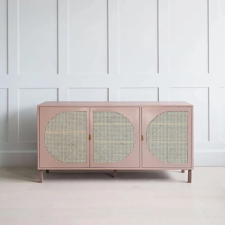 1600mm Japandi Rectangular Pink Rattan Sideboard Buffet 3 Doors Storage Cabinet Plywood|Homary ES