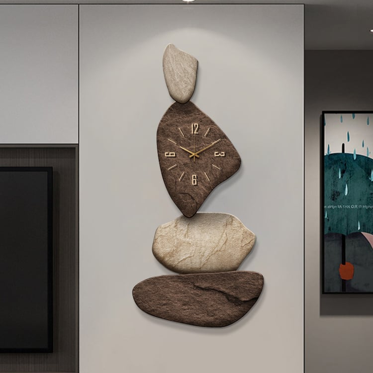 820mm Large Stone Shape Japandi Wall Clock Unique Irregular Home