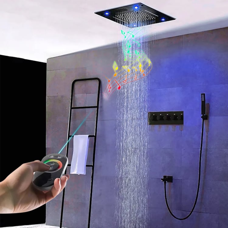 400mm Brauseset Regendusche zur Wandmontage, 5 Funktionen, Thermostat mit Badauslauf|Homary DE