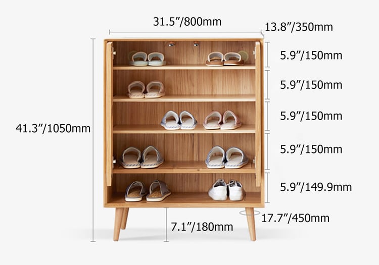 Villey 800mm Japandi Walnut Rattan Shoe Cabinet 2-Door 4-Shelf