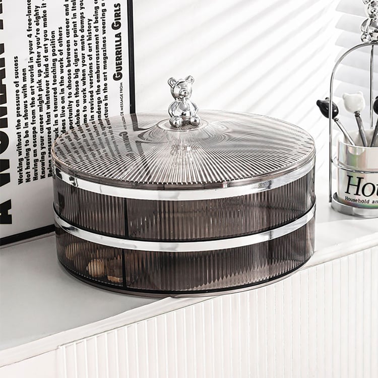 Acrylic 280mm Divided Serving Tray with Lid 2 Tiered Snack Tray