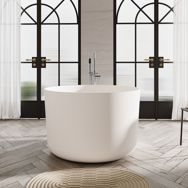 41 Freestanding Japanese Soaking Tub in Matte White Stone Resin homary