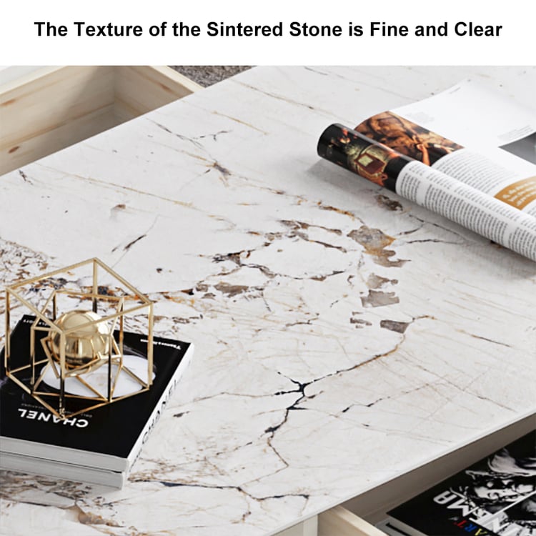 Sintered Stone Rectangle Coffee Table, White Modern Table with