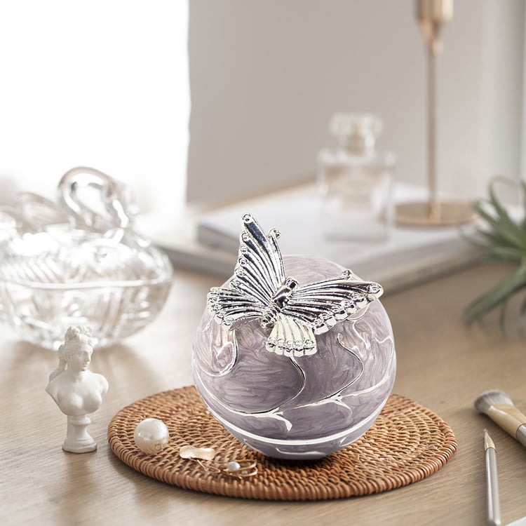 【希少/アンティーク】鳳凰鶏銀細工小物入れ ボックス Modern Silver Zinc Alloy Jewelry Box Hand-Painted Butterfly Round