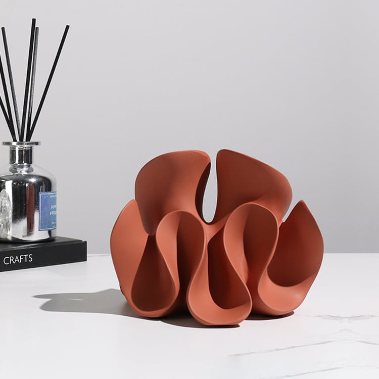 Modern Orange Resin Abstract Flower Ornament Sculpture Decor Art