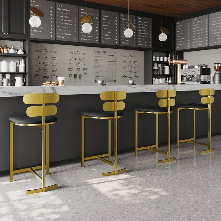 Modern Black Counter Stool with Low Back Gold Legs homary