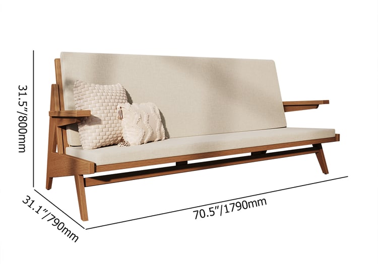 1790mm Rattan 3-Seater Sofa Japandi Ash Wood Frame in Walnut with