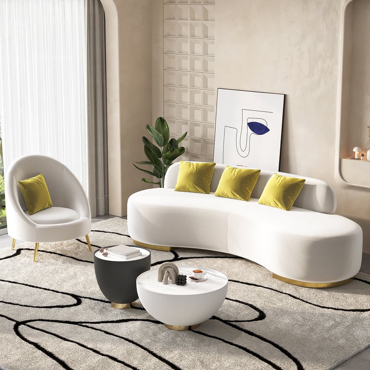 こんぺいとう　ベルギー　ビンテージパーテーション3台分 White Velvet Upholstered Curved Sofa Living Room Set of 3