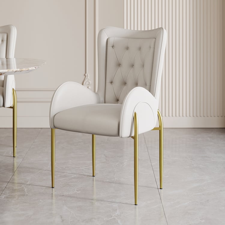 Oakic White PU Leather Upholstered Dining Chair Modern