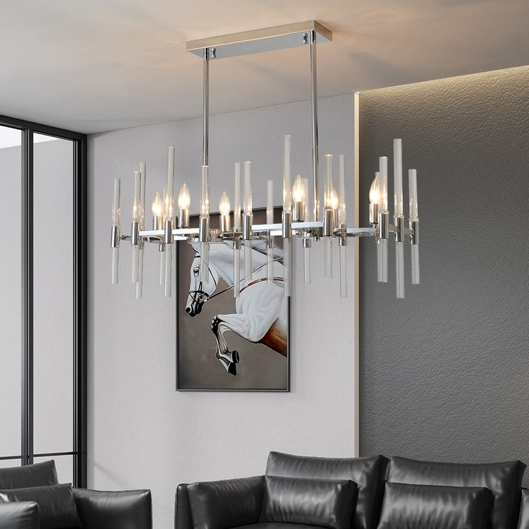 6-Light Chrome Modern Glass Pendant Kitchen Island Lighting for Dining Room