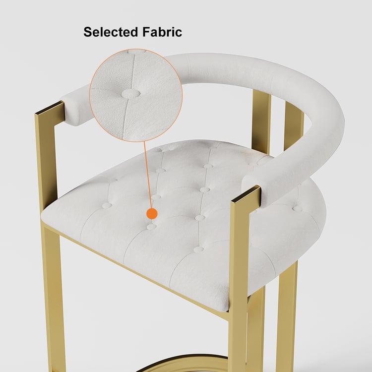 White Velvet Upholstery Height Counter Stool with Gold Frame