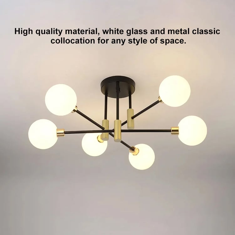 Modern White Glass 6-Light Semi-Flush Mount Chandelier｜Homary