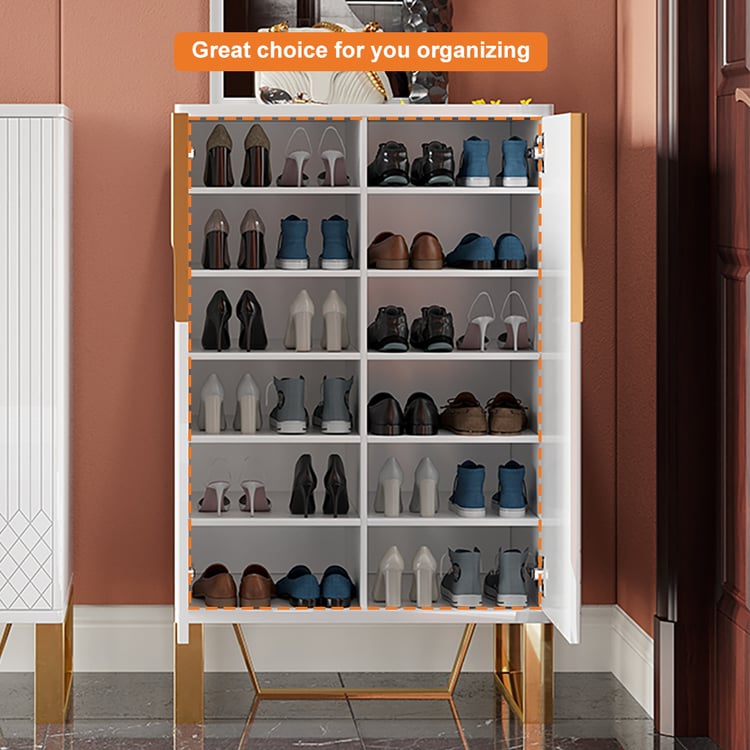 Aro White Modern Shoe Cabinet with Doors Entryway Cabinet for Shoes Homary