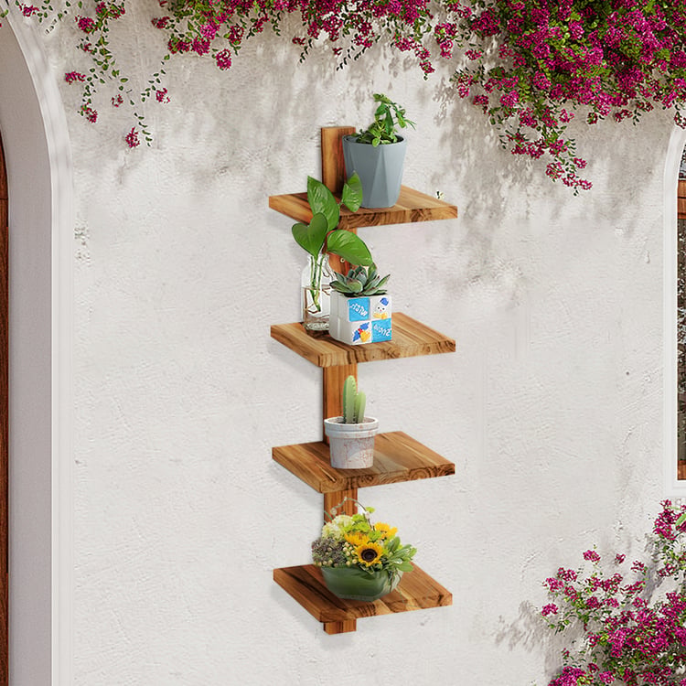 4 Tier Multifunctional Tall Tiered Wood Outdoor Plant Stand Display Shelf  Rack NaturalHomary
