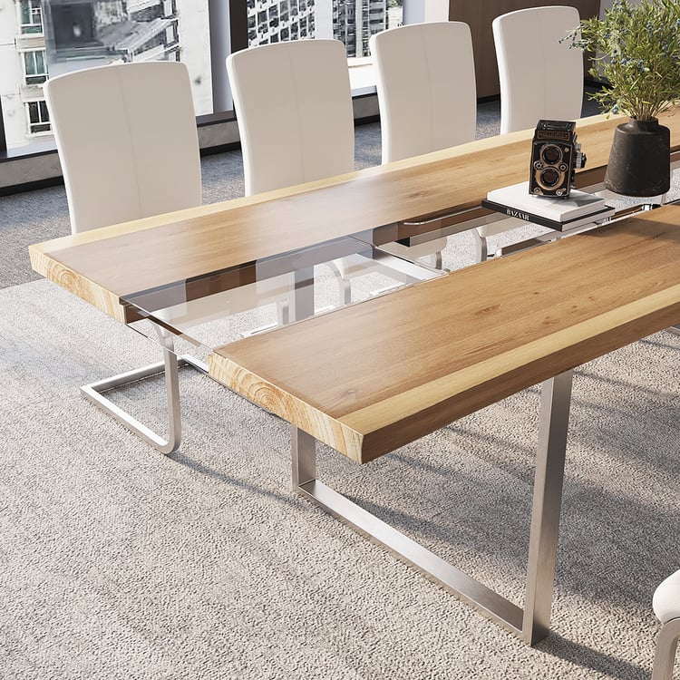 2400mm Natural & Clear Conference Table with Cable
