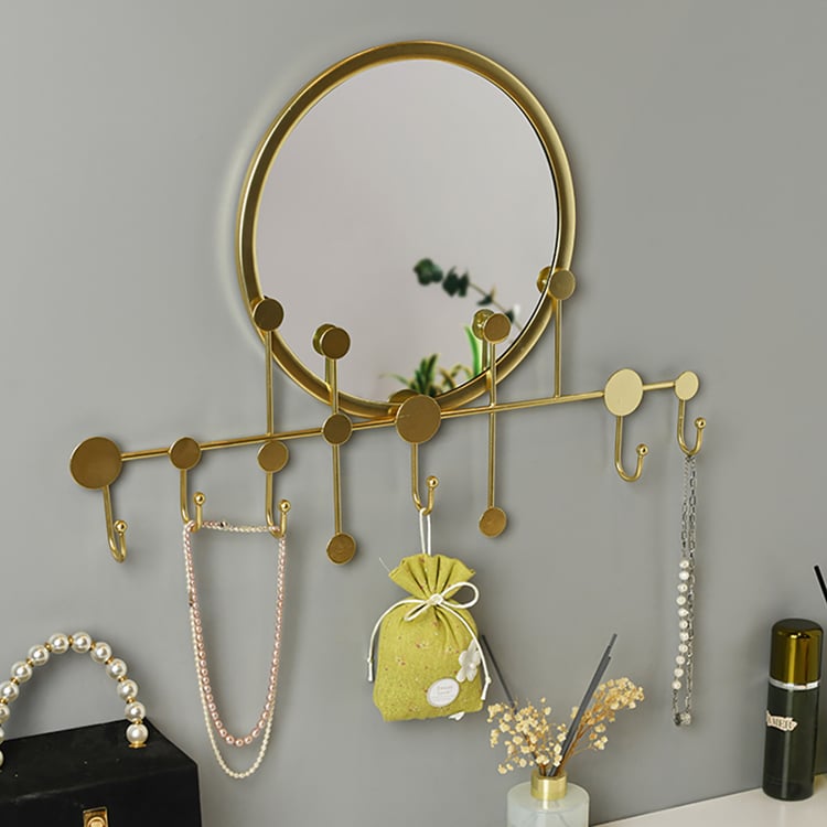Modern Wall Mounted Coat Rack with Mirror Hooks Metal Wall