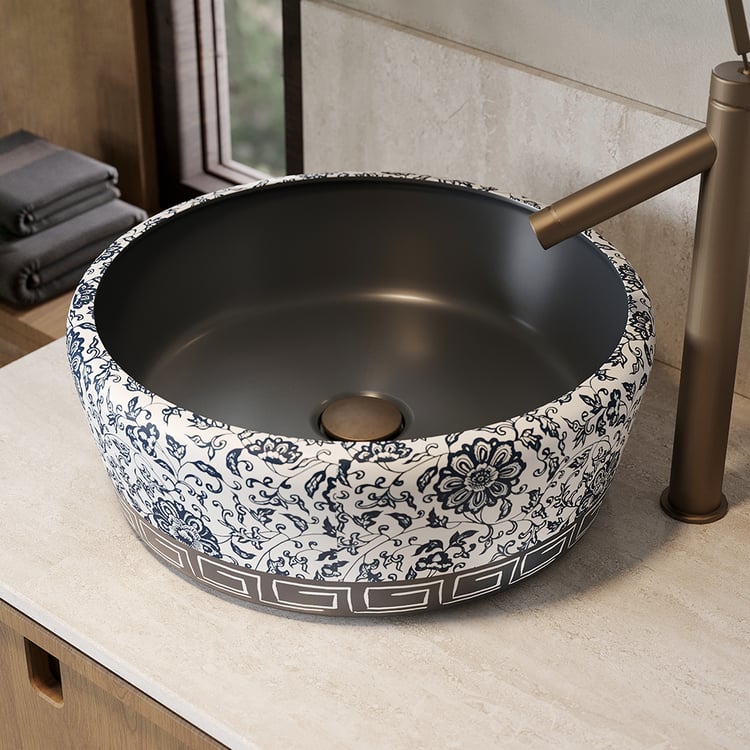 400mm Ceramic Vessel Art Bathroom Basin Blue and White Porcelain ...