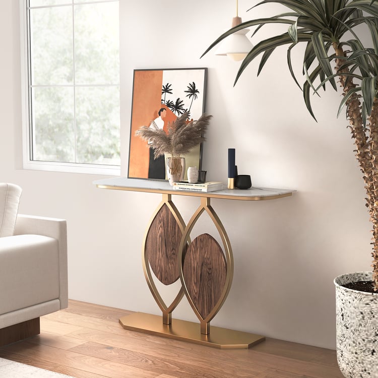 1000mm White Console Table Wooden Entryway Bench Set Boucle Upholstered Metal Legs Homary UK