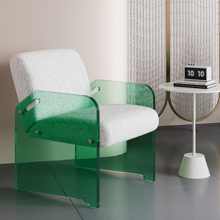 Modern Accent Chair Upholstered Armchair Acrylic Boucle in Off