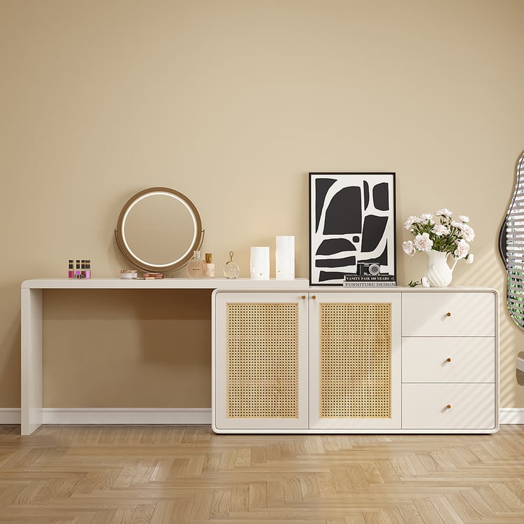 Modern White Retractable Makeup Vanity with Dresser Rattan Dressing ...