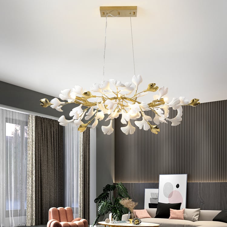 Martly 6-Light Art Deco Ginkgo Leaves Chandelier White