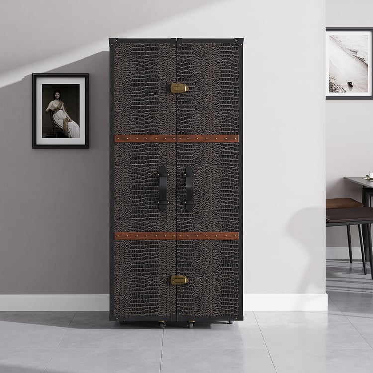 Industrial Black Leather Bar Wine Rack Cabinet with Door Storage