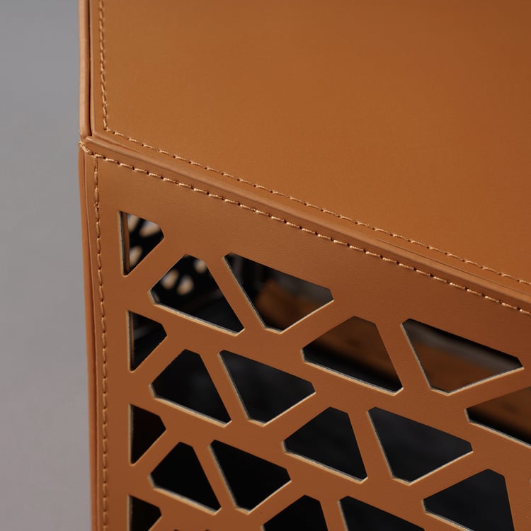 Meritalia orange ottoman オットマン　イタリア Ellis Leather Round Ottoman - Scandinavian Designs