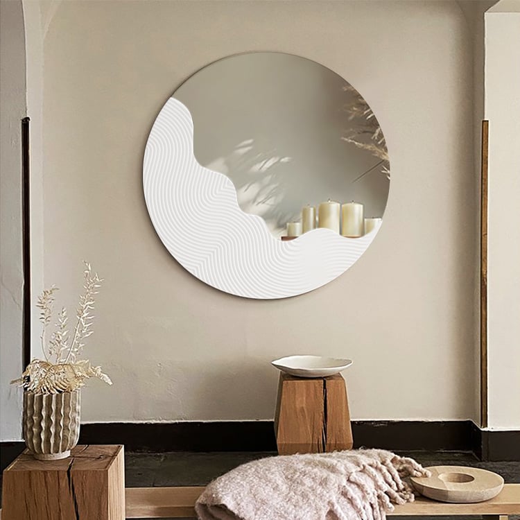 Koonmi 70 Cm Ronde Wandspiegel Zilver - Geborsteld Metalen Frame