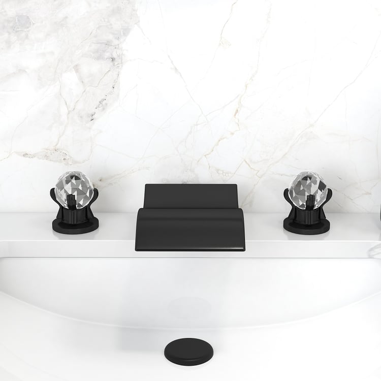 Deck Mount 3 Hole Waterfall Dual Crystal Lever Bathroom Basin Tap