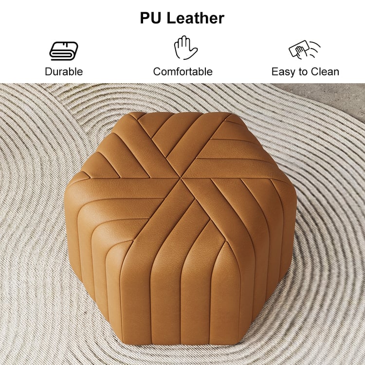 Velvet Wide Hexagonal Pouf Ottoman｜Homary