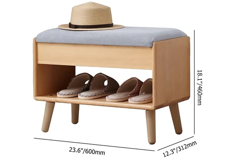 23.6 Modern Upholstered Gray Shoe Rack Flip Top Entryway Bench with Open Storage Homary