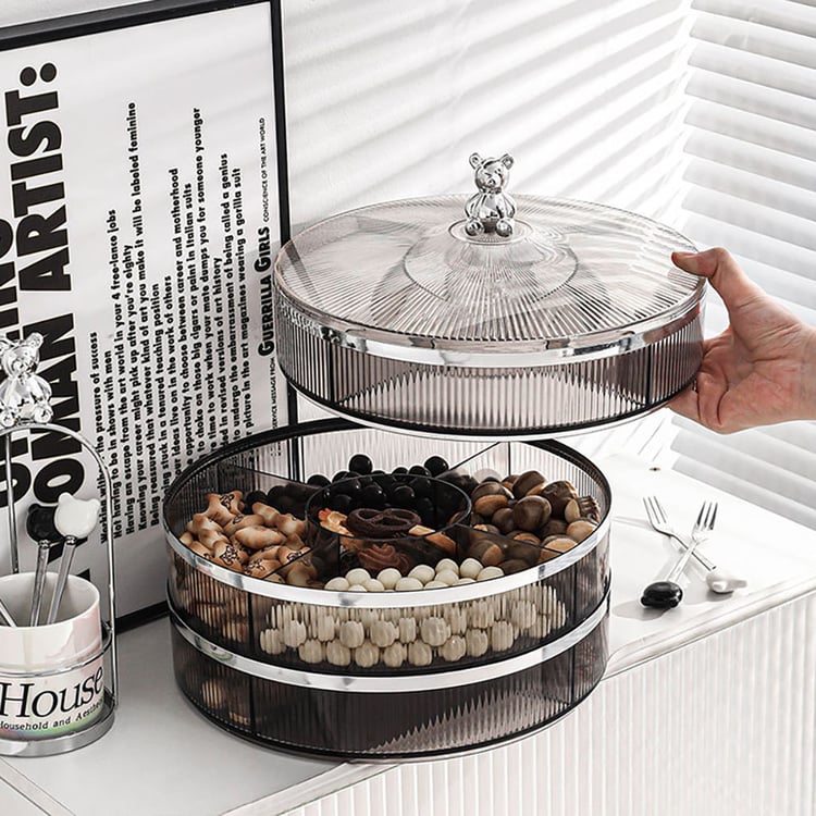 11" Acrylic Divided Serving Tray with Lid 3 Tiered Decor Food Storage