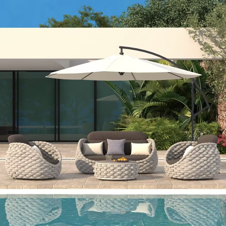 Tatta 4-Person Woven Rope Outdoor Sofa Set with Faux Mable Top Coffee Table