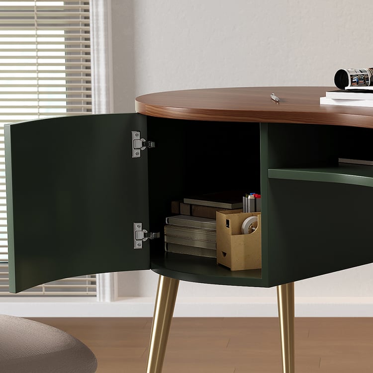 Mid-Century Modern Curved Computer Desk with Shelf & Storage in