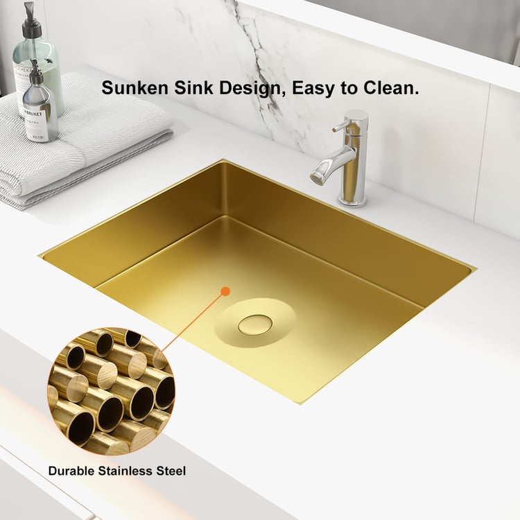 Gold Luxury Stainless Steel Rectangular Sink Undermount Bathroom