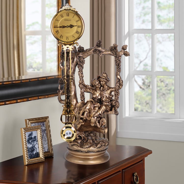 Vintage Bronze Swing Silent Desk Clock Resin European Style Home