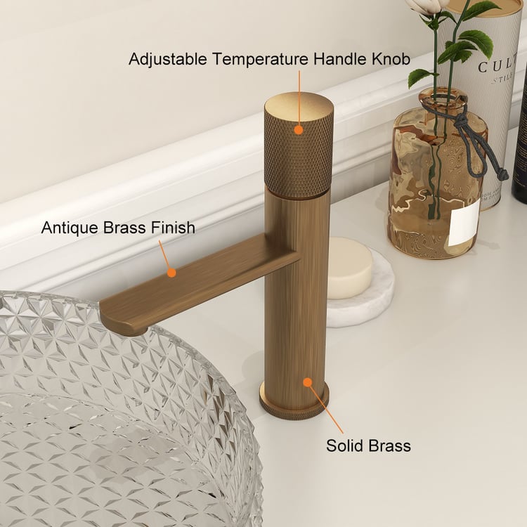 Single Hole Antique Brass Bathroom Sink Faucet Single Knob Solid