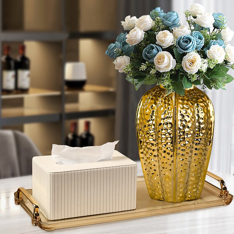 300mm Large Glam Gold Abstract Ceramic Flower Vase Living Room Bedroom Table｜Homary