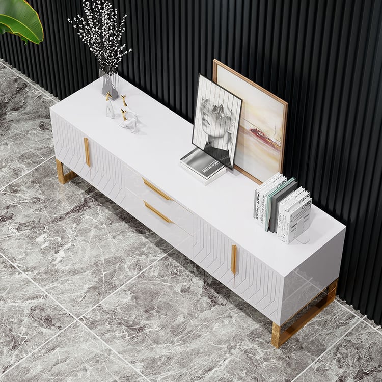Aro Modern White Wood TV Stand with 2 Drawers & 4 Doors