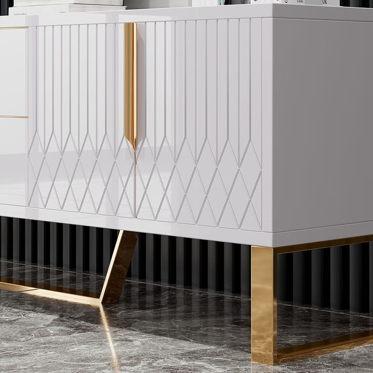 Aro Modern White Wood TV Stand with 2 Drawers & 4 Doors