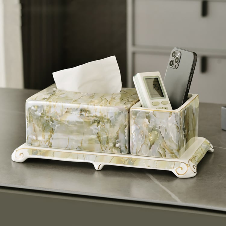 Marble Tissue Box Ceramics Tissue Holder Set｜Homary