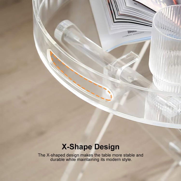 Modern Acrylic Folding Side Table Round End Table with Tray ｜Homary