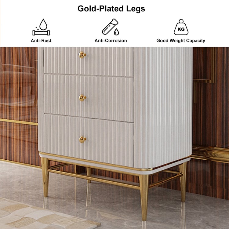 Bline 25.6" Chest Light Luxurious White & Gold 4-Drawer DresserHomary