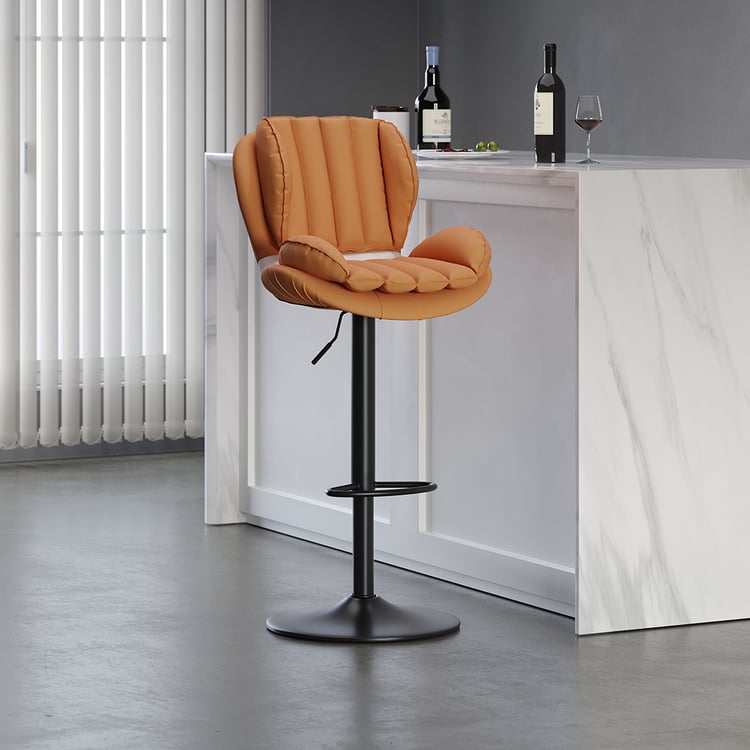 Robas Lund LO.PES, Barkruk van leer, cappuccino met rugleuning, draaibaar, 360 graden, kruk in hoogte verstelbaar, 52 x 40 x 110 cm