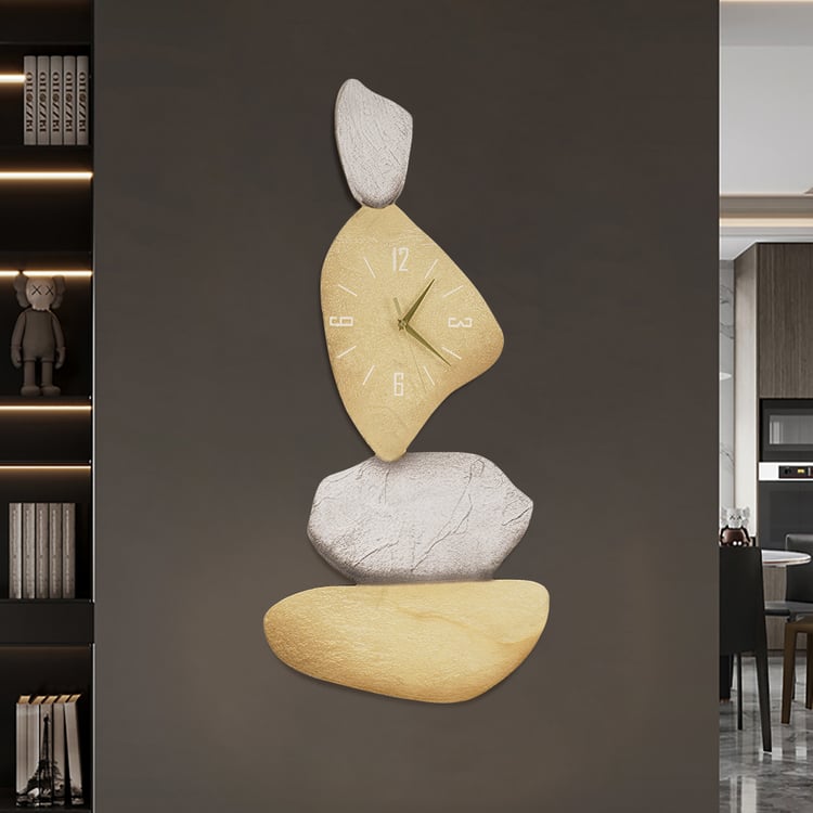 32" Large Stone Shape Japandi Wall Clock Unique Irregular Home Decor Art Living Room