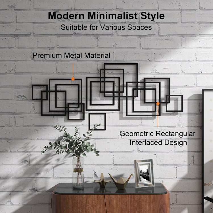 1200 mm modernes rechteckiges schwarzes Wanddekor, minimalistisch, geometrische Metallkunst für das Wohnzimmer｜Homary DE